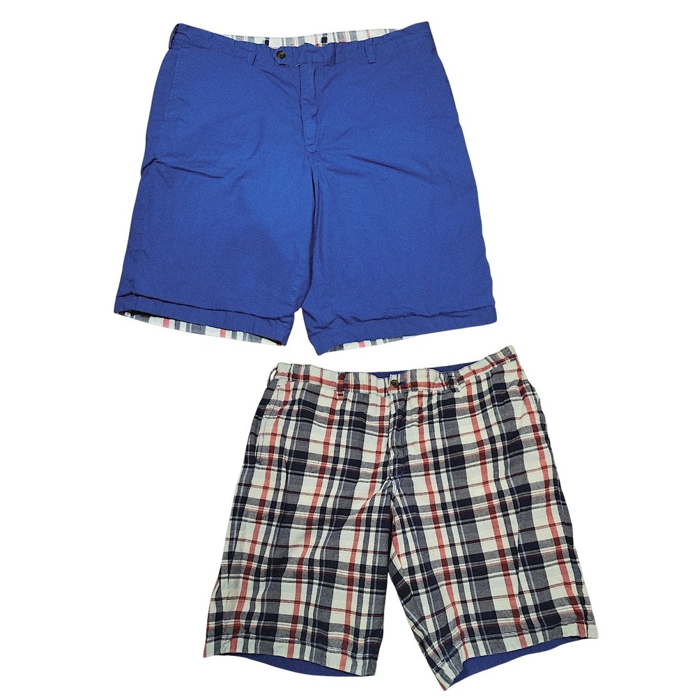 Nordstrom Reversible Shorts 36 x10 Men 20" Blue Plaid Chino Casual Summer Preppy